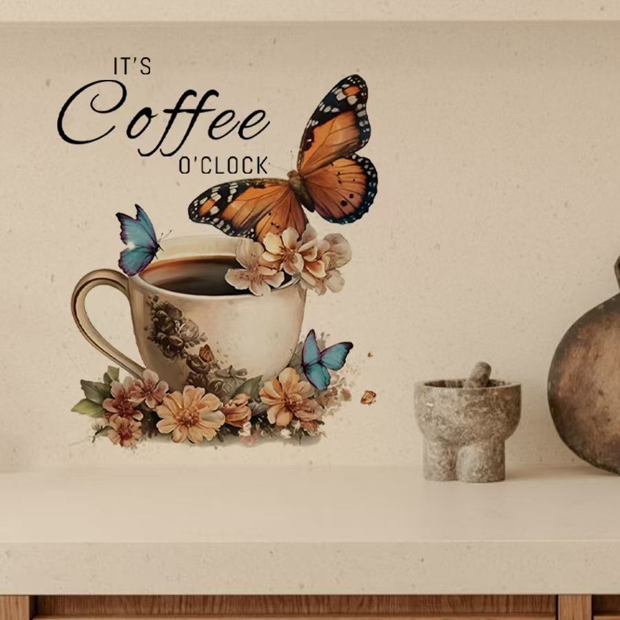 Pvc Panel Background - IT's Coffee O'Clock สติกเกอร์ PVC สร้างสรรค์สำหรับร้านกาแฟสำนักงานพื้นที่พักผ่อนห้องนั่งเล่นตกแต่งพื้นหลัง