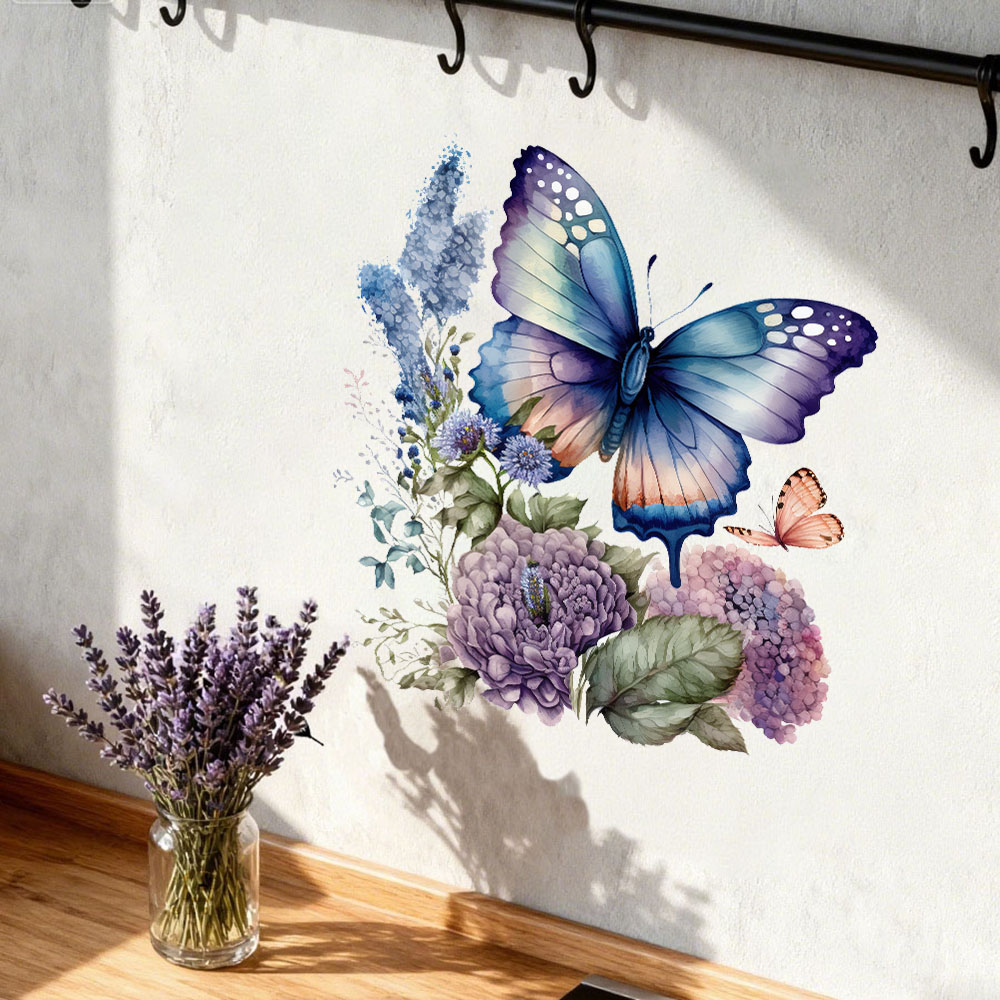 Pvc Panel Background - สติ๊กเกอร์ติดผนังลายดอกไม้ผีเสื้อสีน้ำ สำหรับตกแต่งห้องนอน ห้องนั่งเล่น ทีวี โซฟา ผนังพื้นหลัง